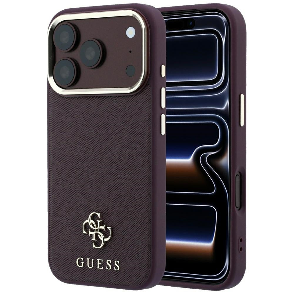 Funda MagSafe para Apple iPhone 18 Pro / 17 Pro, Guess, Saffiano Small 4G Classic, Burdeos