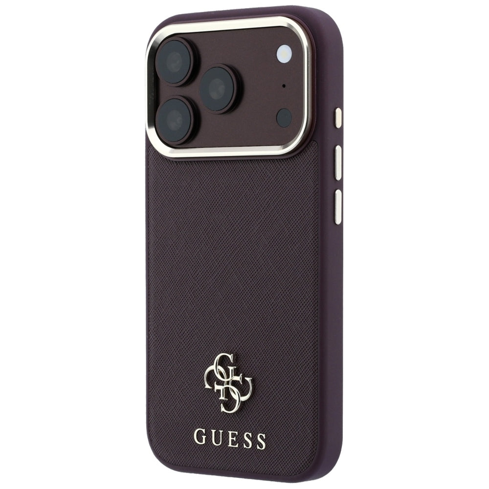 Funda MagSafe para Apple iPhone 18 Pro / 17 Pro, Guess, Saffiano Small 4G Classic, Burdeos