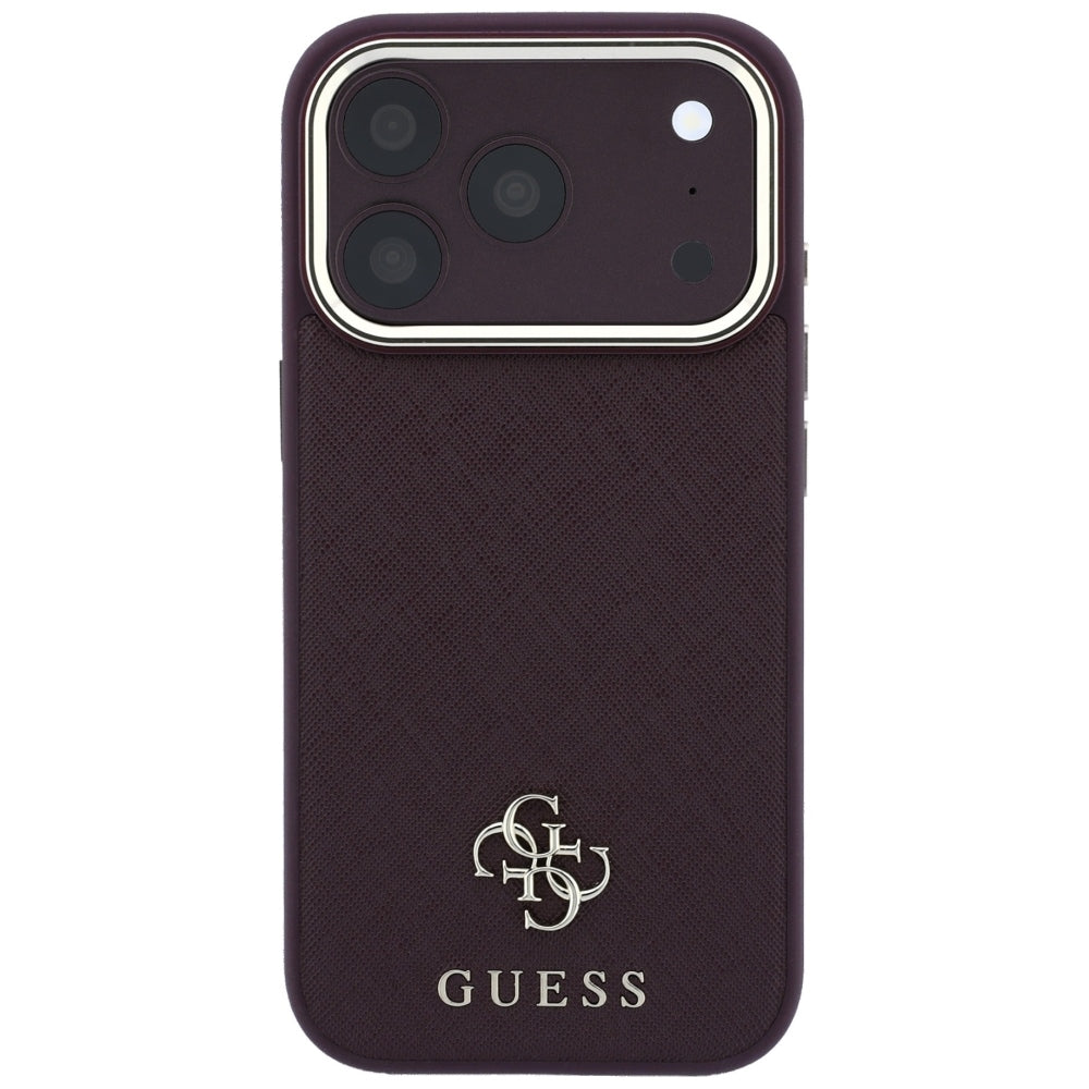 Funda MagSafe para Apple iPhone 18 Pro / 17 Pro, Guess, Saffiano Small 4G Classic, Burdeos