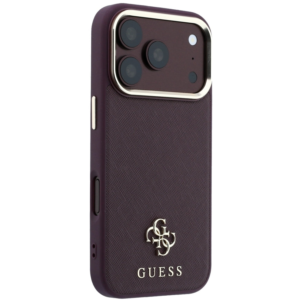 Funda MagSafe para Apple iPhone 18 Pro / 17 Pro, Guess, Saffiano Small 4G Classic, Burdeos