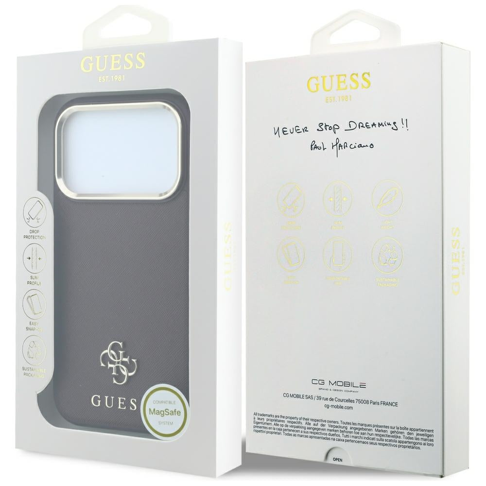 Funda MagSafe para Apple iPhone 18 Pro / 17 Pro, Guess, Saffiano Small 4G Classic, Burdeos
