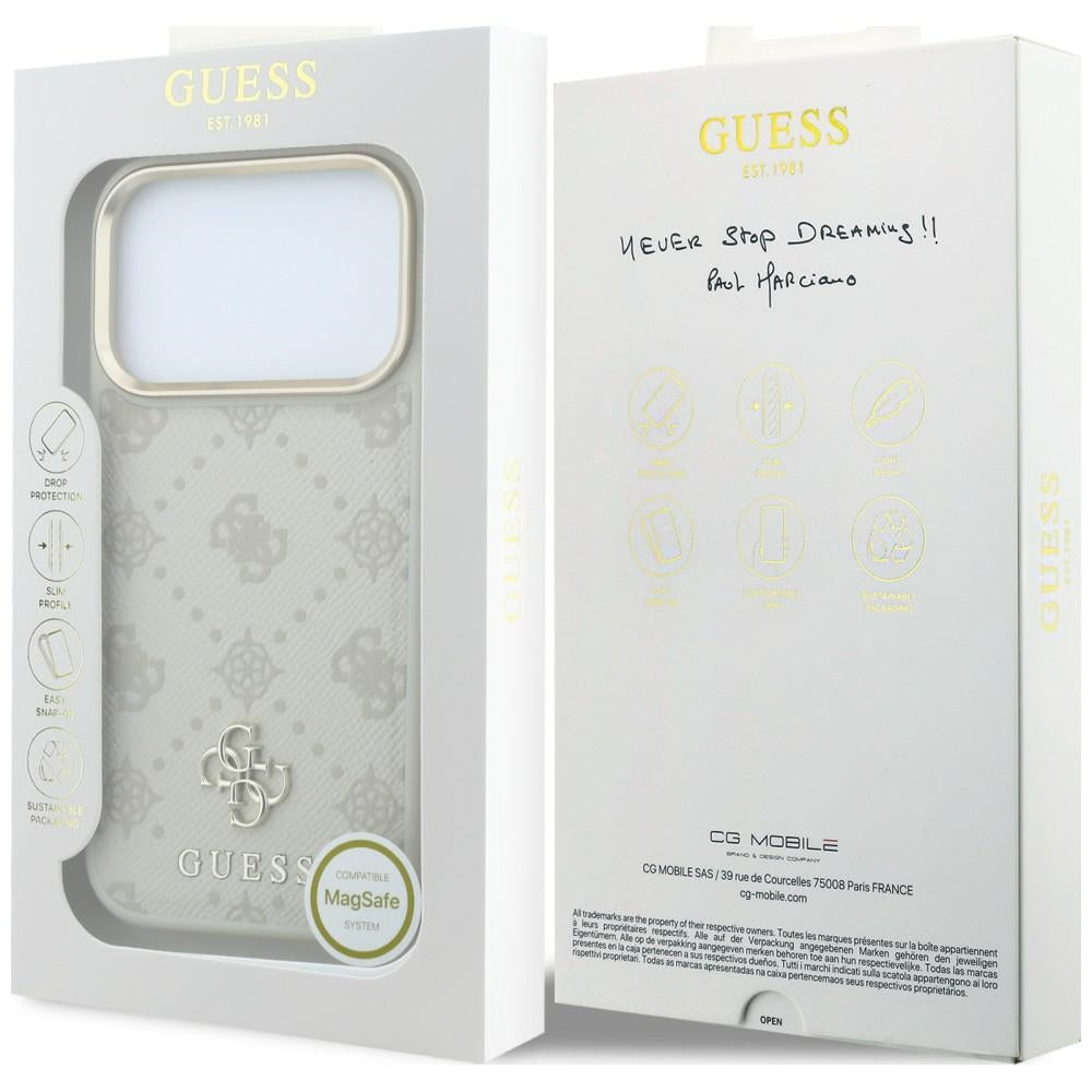 Funda MagSafe para Apple iPhone 18 Pro / 17 Pro, Guess, Stripe Peony 4G, Beige