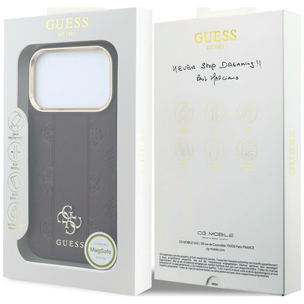 Funda MagSafe para Apple iPhone 18 Pro / 17 Pro, Guess, Stripe Peony 4G, Granate