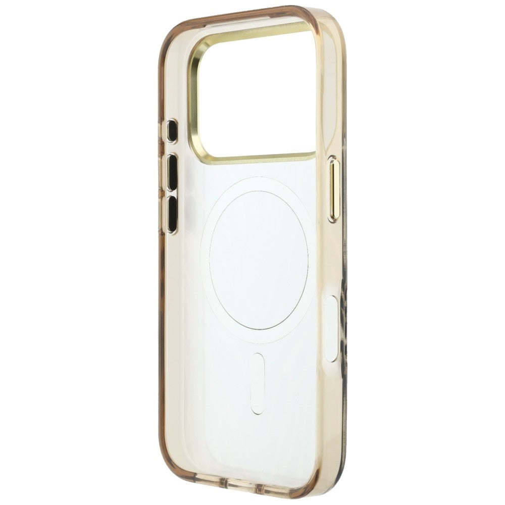 Funda MagSafe para Apple iPhone 18 Pro / 17 Pro, Guess, Logo Triángulo Brillante Cebra, Dorada