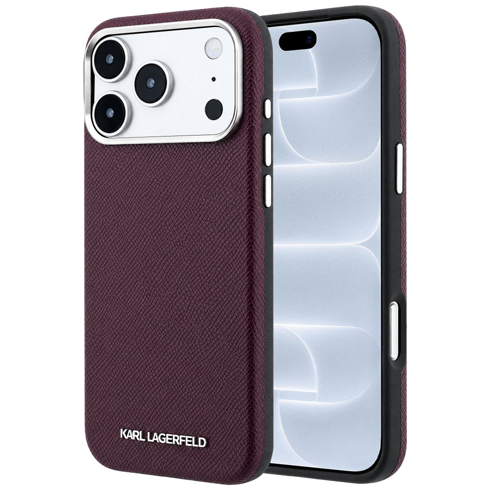 Funda MagSafe para Apple iPhone 18 Pro / 17 Pro, Karl Lagerfeld, Logo Alargado Granulado, Burdeos