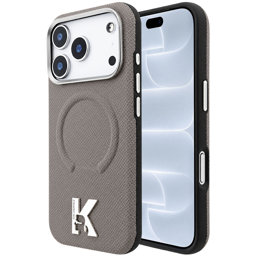 Funda MagSafe para Apple iPhone 18 Pro / 17 Pro, Karl Lagerfeld, Anillo Grabado Granulado, Beige