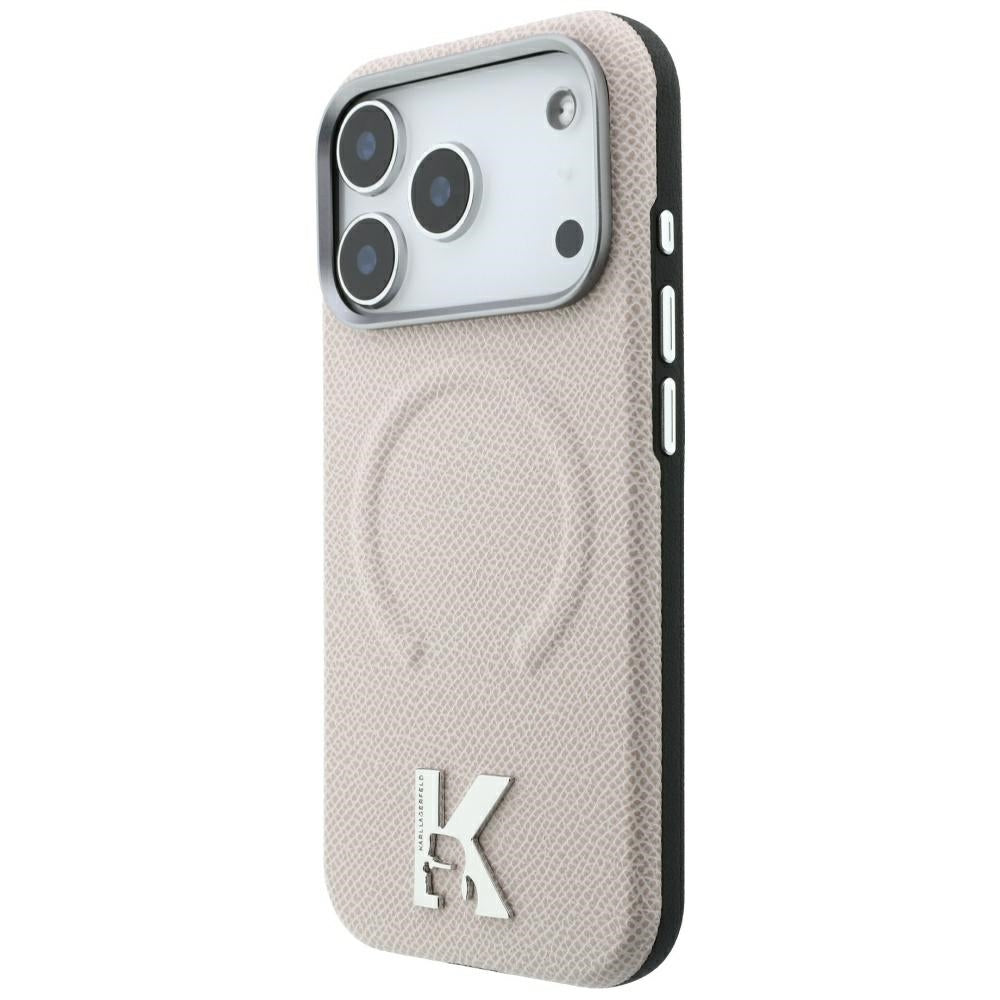 Funda MagSafe para Apple iPhone 18 Pro / 17 Pro, Karl Lagerfeld, Anillo Grabado Granulado, Beige