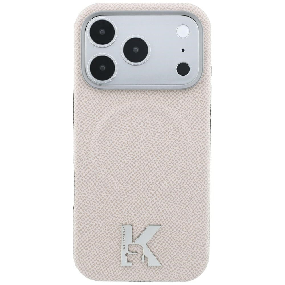 Funda MagSafe para Apple iPhone 18 Pro / 17 Pro, Karl Lagerfeld, Anillo Grabado Granulado, Beige
