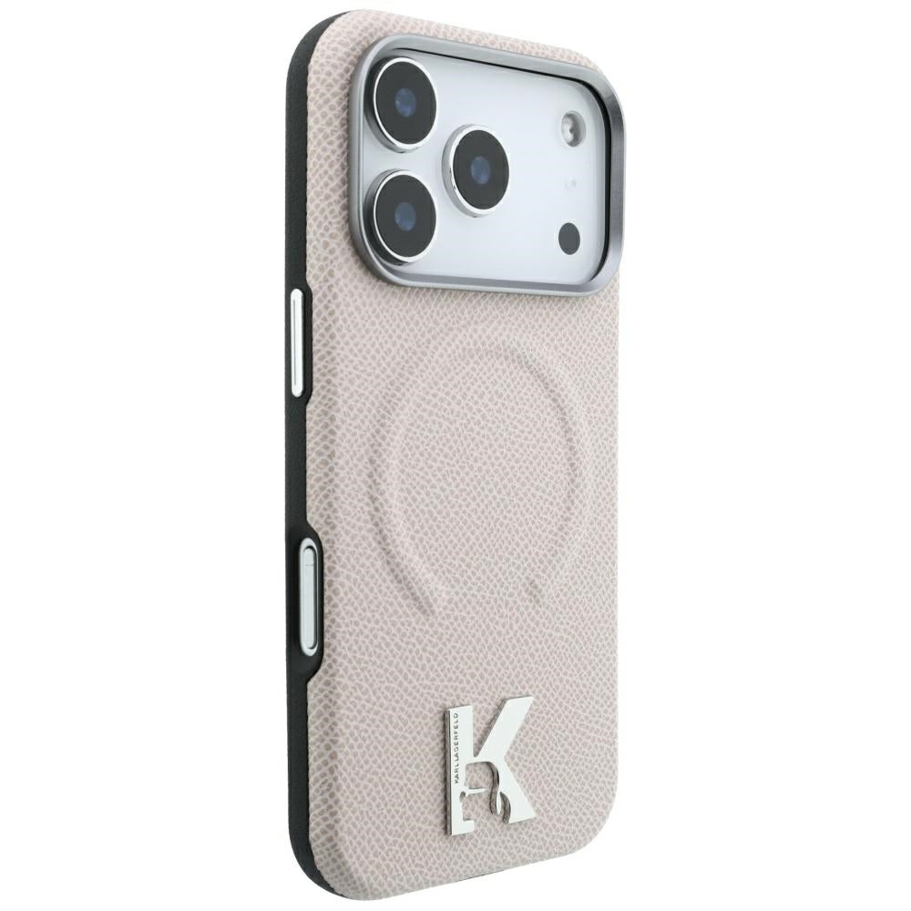 Funda MagSafe para Apple iPhone 18 Pro / 17 Pro, Karl Lagerfeld, Anillo Grabado Granulado, Beige