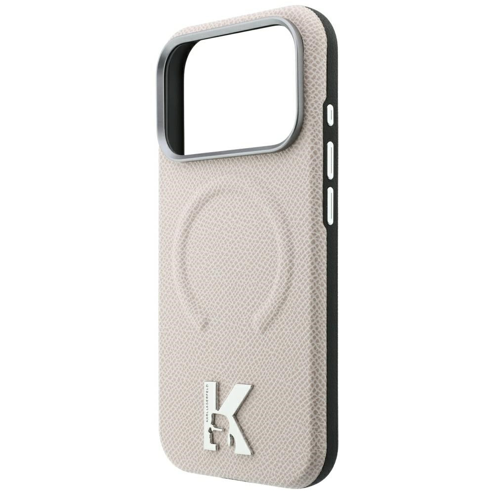 Funda MagSafe para Apple iPhone 18 Pro / 17 Pro, Karl Lagerfeld, Anillo Grabado Granulado, Beige