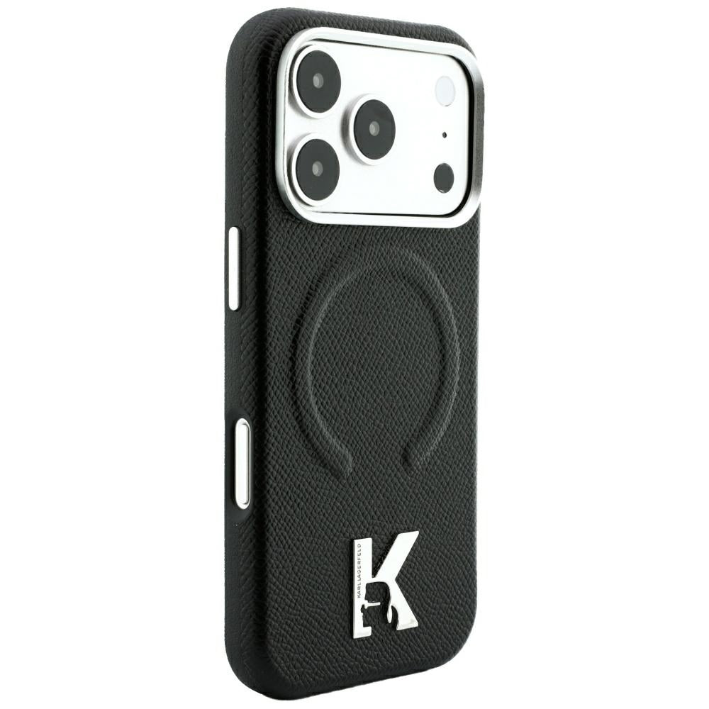 Funda MagSafe para Apple iPhone 18 Pro / 17 Pro, Karl Lagerfeld, Anillo en relieve granulada, Negra