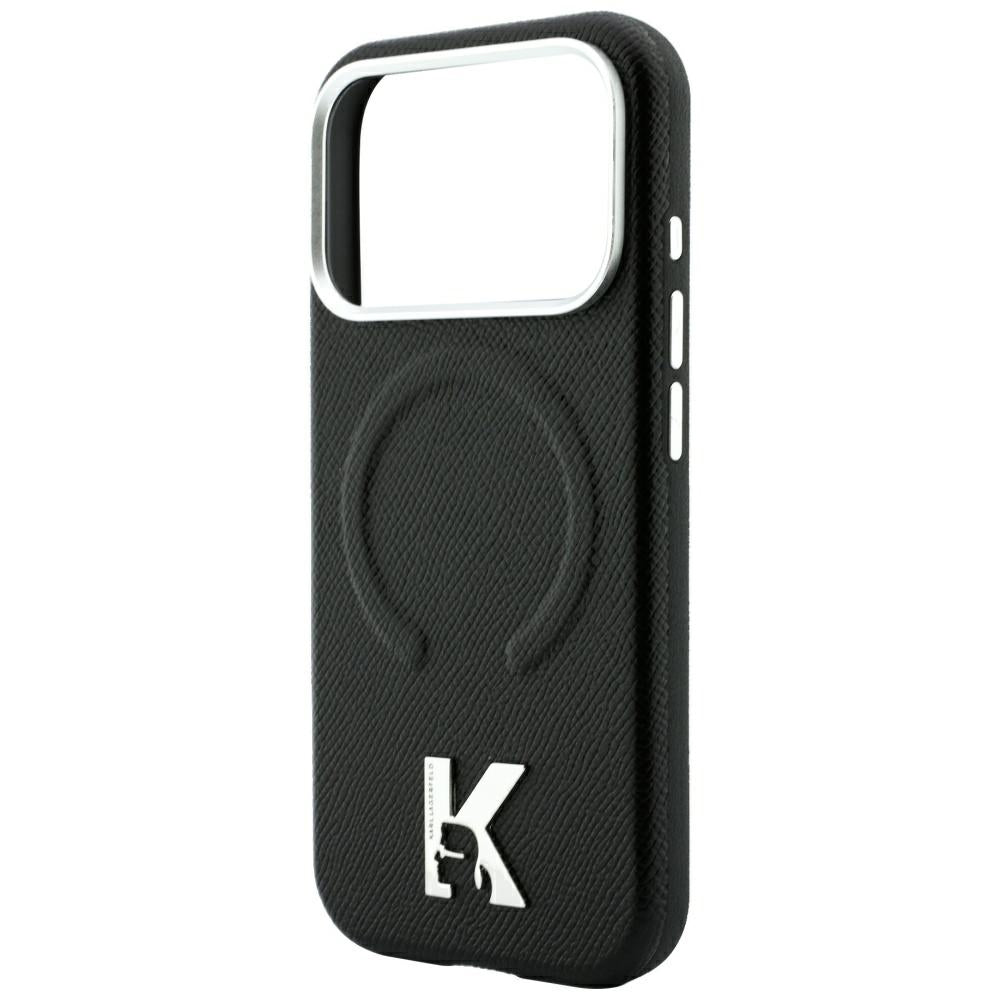 Funda MagSafe para Apple iPhone 18 Pro / 17 Pro, Karl Lagerfeld, Anillo en relieve granulada, Negra