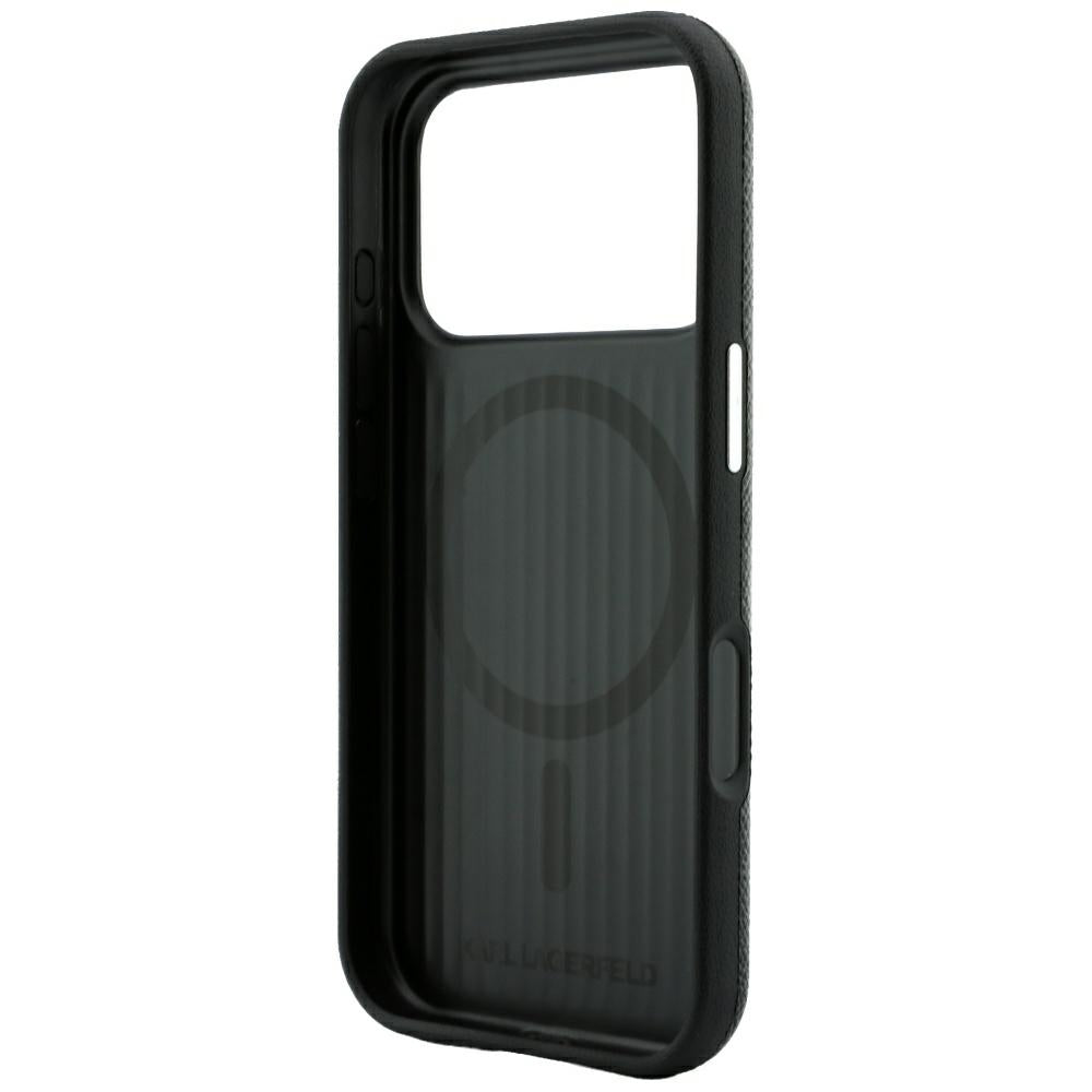 Funda MagSafe para Apple iPhone 18 Pro / 17 Pro, Karl Lagerfeld, Anillo en relieve granulada, Negra