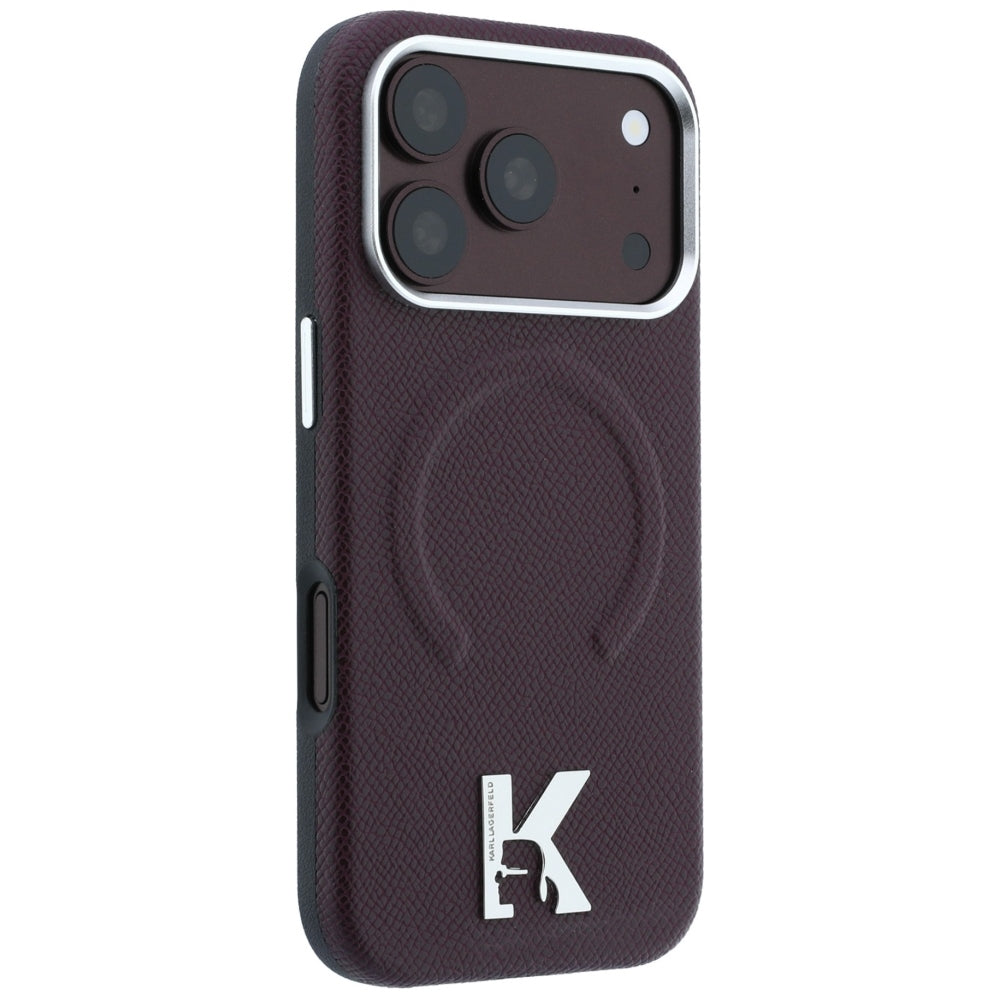 Funda MagSafe para Apple iPhone 18 Pro / 17 Pro, Karl Lagerfeld, Anillo Grabado Granulado, Burdeos