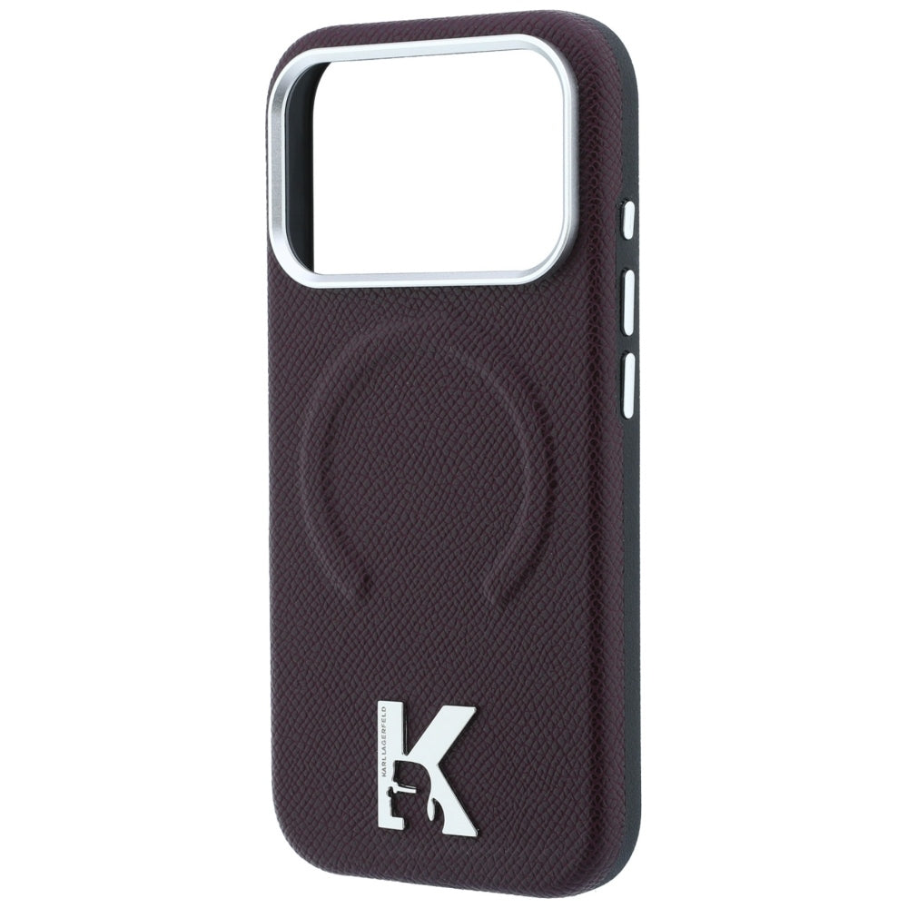 Funda MagSafe para Apple iPhone 18 Pro / 17 Pro, Karl Lagerfeld, Anillo Grabado Granulado, Burdeos