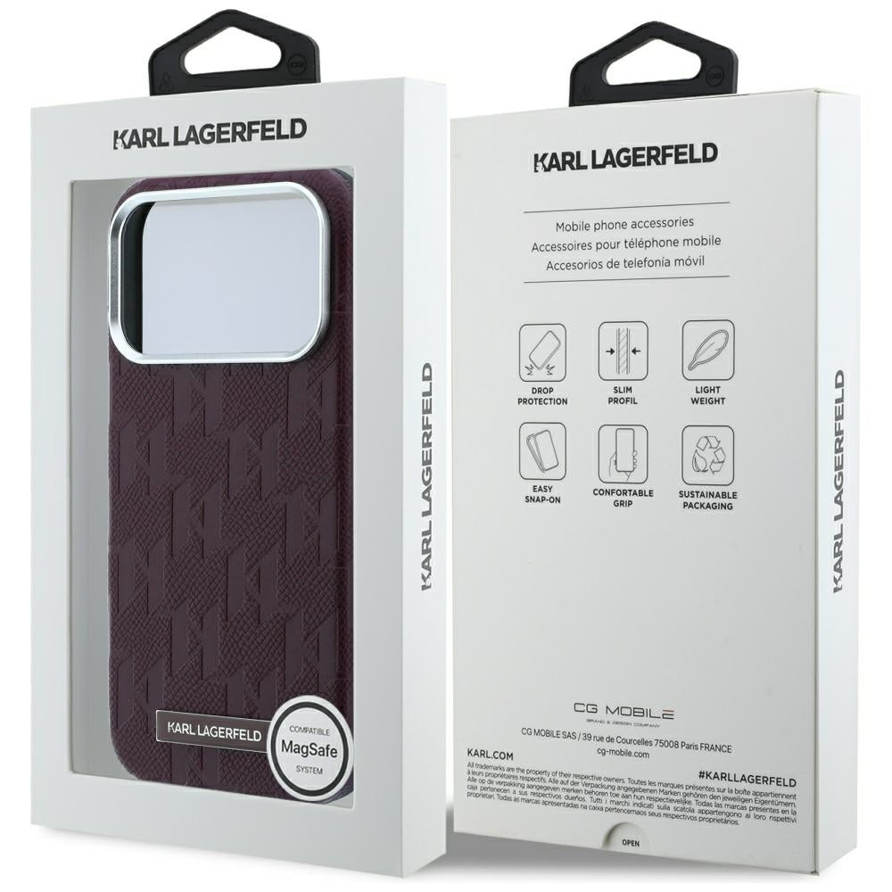 Funda MagSafe para Apple iPhone 18 Pro / 17 Pro, Karl Lagerfeld, Logo de Resina Monocromo Granulada, Burdeos