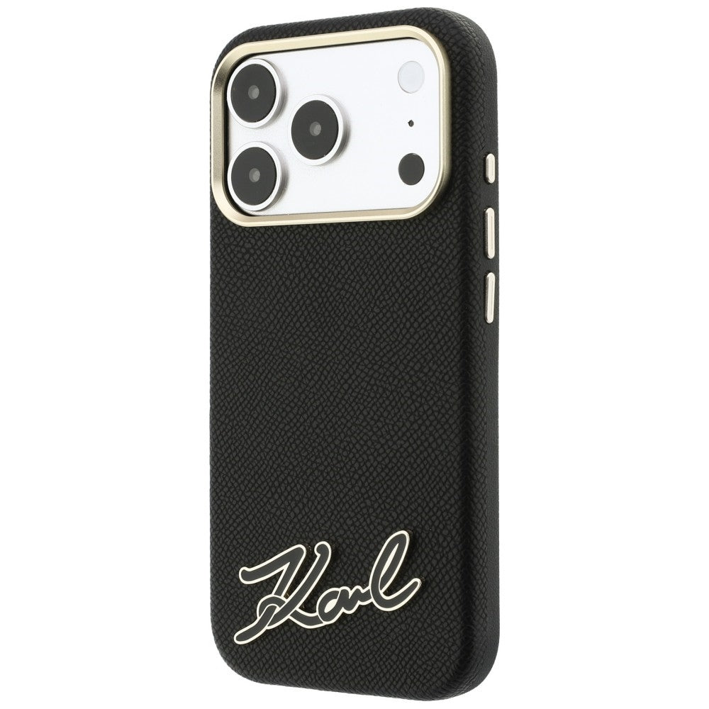MagSafe Case for Apple iPhone 18 Pro / 17 Pro, Karl Lagerfeld, Grained Resin Sign Logo, Black