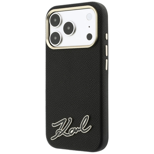 MagSafe Case for Apple iPhone 18 Pro / 17 Pro, Karl Lagerfeld, Grained Resin Sign Logo, Black