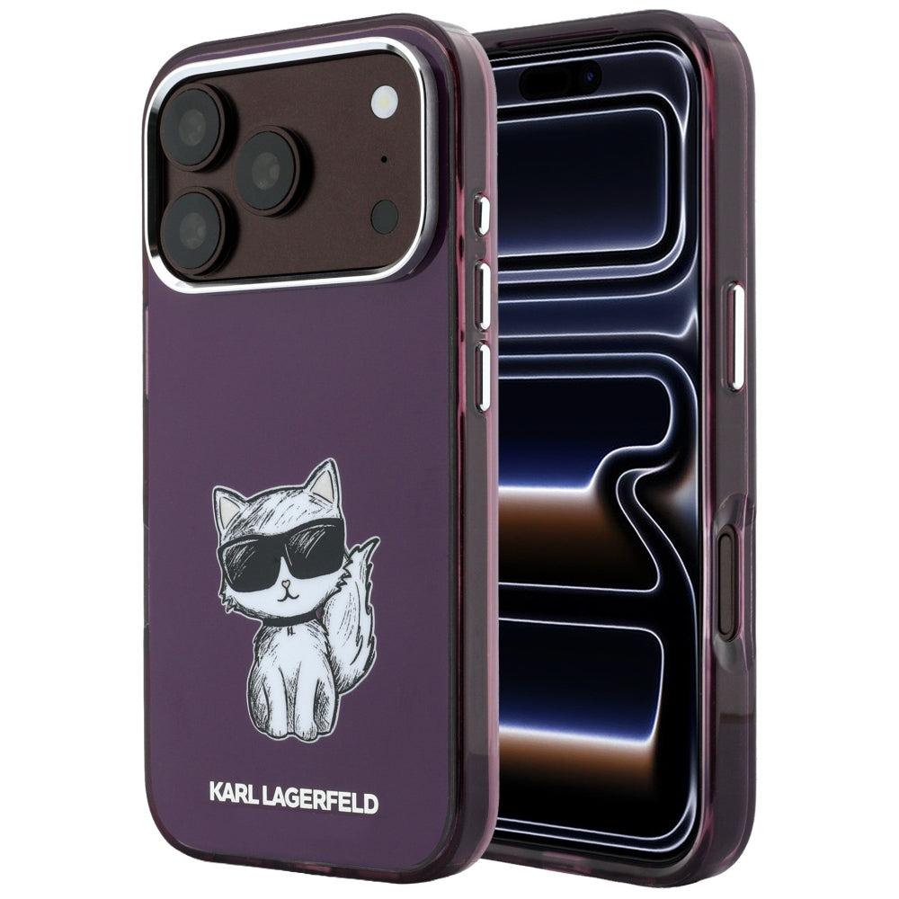 Funda MagSafe para Apple iPhone 18 Pro / 17 Pro, Karl Lagerfeld, HC IML Choupette Body Sketch Print, Burdeos