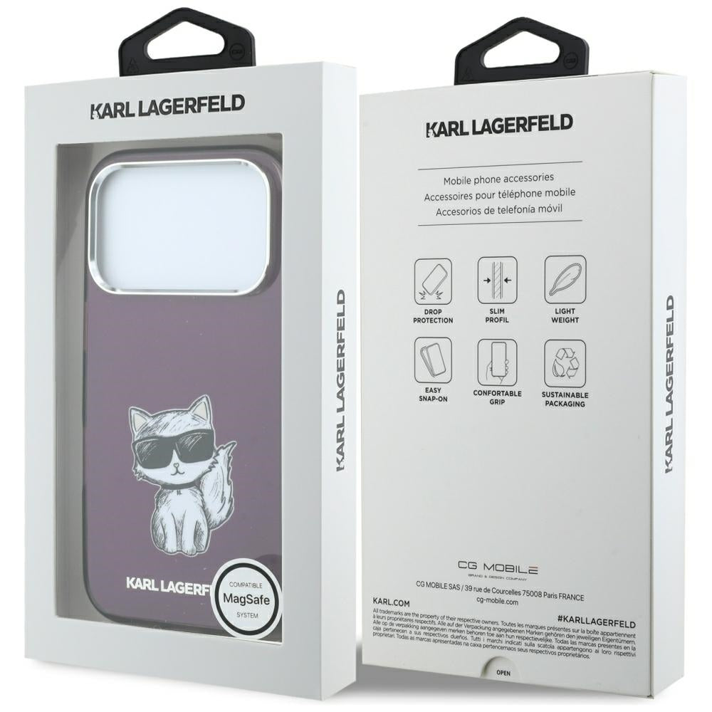 Funda MagSafe para Apple iPhone 18 Pro / 17 Pro, Karl Lagerfeld, HC IML Choupette Body Sketch Print, Burdeos