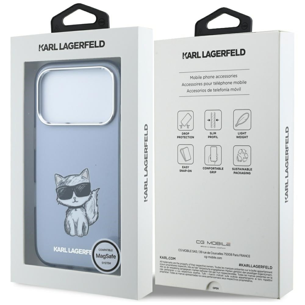 Funda MagSafe para Apple iPhone 18 Pro / 17 Pro, Karl Lagerfeld, IML Choupette Body Sketch Print, Azul