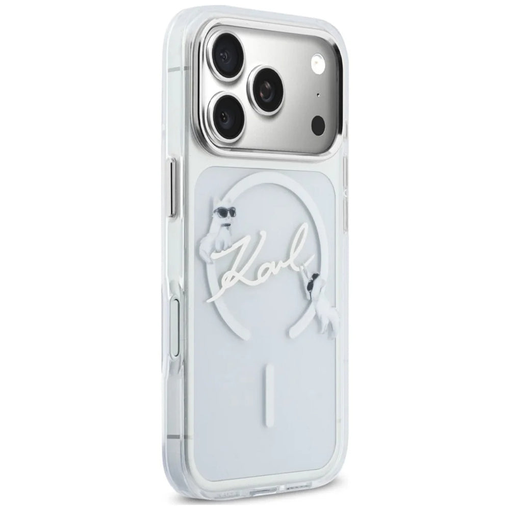 Funda MagSafe para Apple iPhone 18 Pro / 17 Pro, Karl Lagerfeld, IML Choupette Karl Script Logo, Transparente