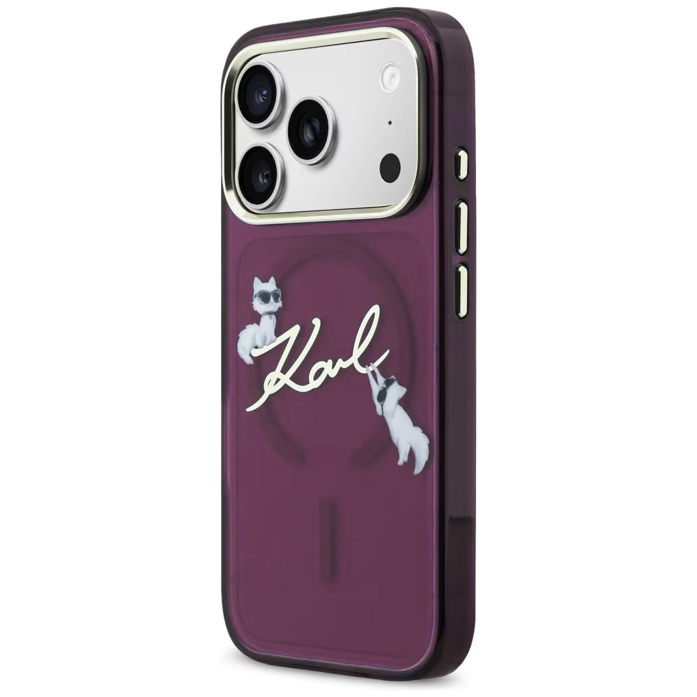Funda MagSafe para Apple iPhone 18 Pro / 17 Pro, Karl Lagerfeld, IML Choupette Karl Script Logo, Burdeos