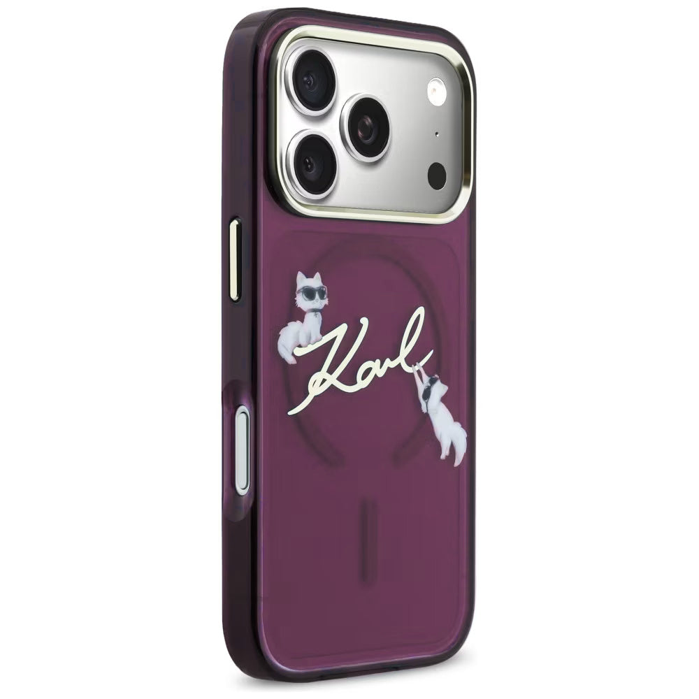 Funda MagSafe para Apple iPhone 18 Pro / 17 Pro, Karl Lagerfeld, IML Choupette Karl Script Logo, Burdeos