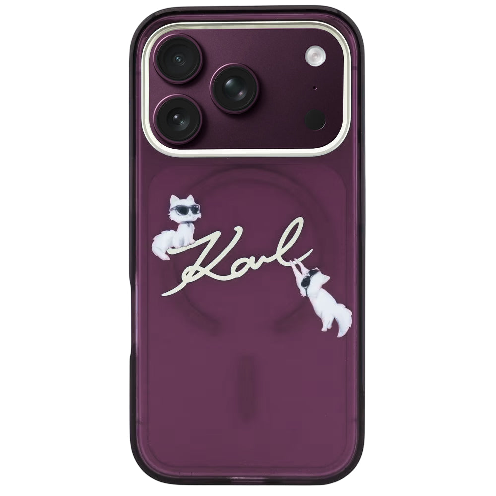 Funda MagSafe para Apple iPhone 18 Pro / 17 Pro, Karl Lagerfeld, IML Choupette Karl Script Logo, Burdeos