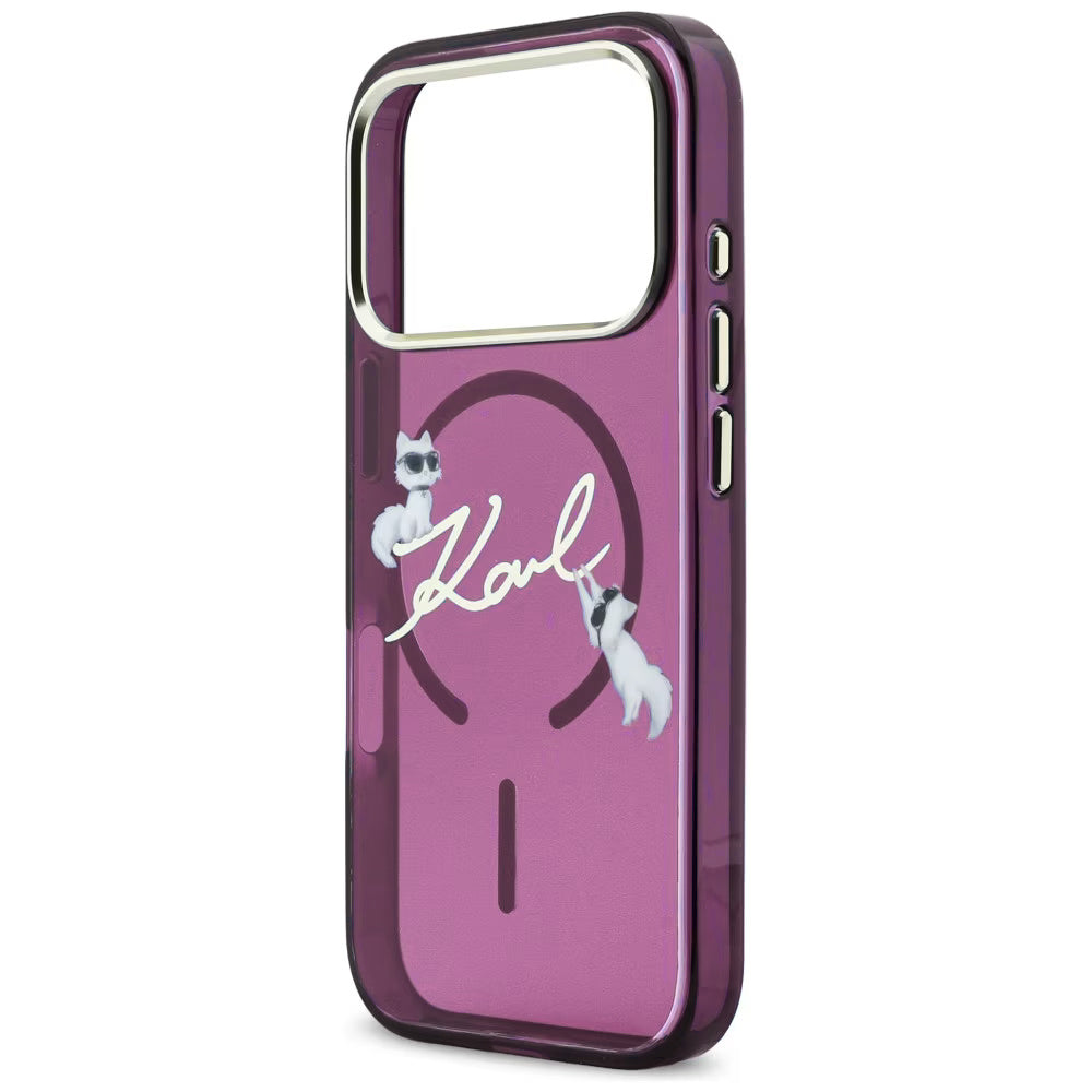 Funda MagSafe para Apple iPhone 18 Pro / 17 Pro, Karl Lagerfeld, IML Choupette Karl Script Logo, Burdeos