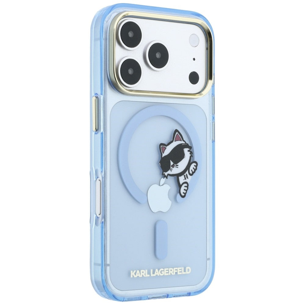 MagSafe Case for Apple iPhone 18 Pro / 17 Pro, Karl Lagerfeld, IML Peekaboo Print Metal Frame, Blue