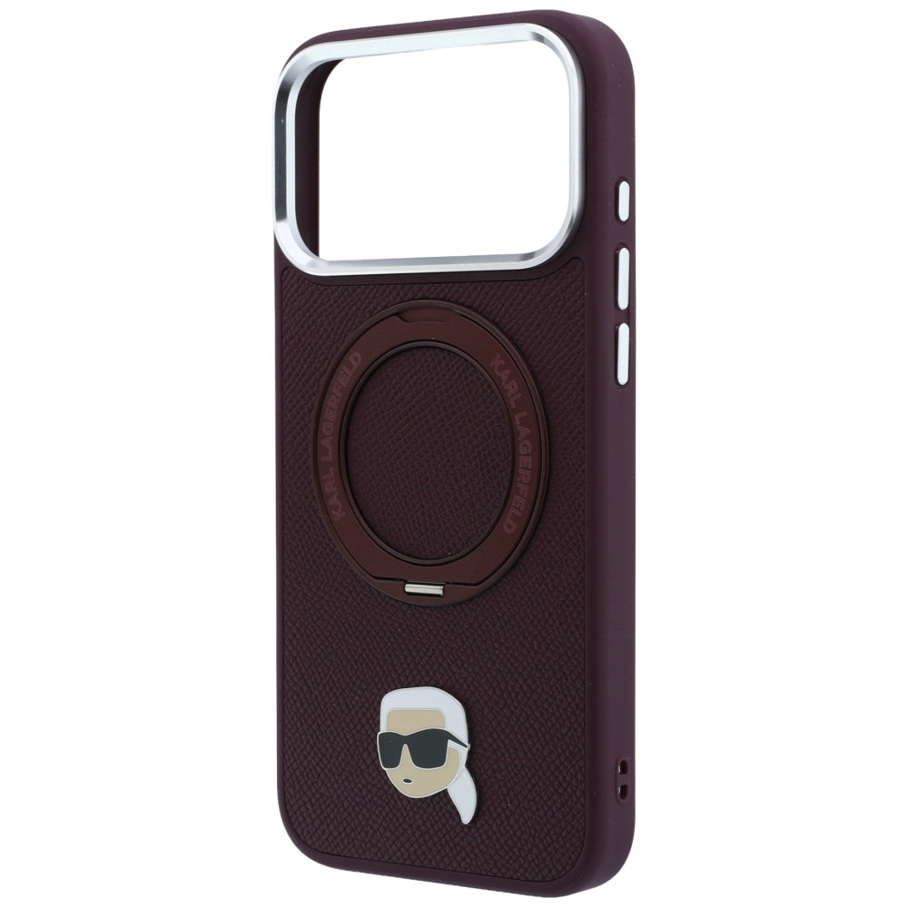Funda MagSafe para Apple iPhone 18 Pro / 17 Pro, Karl Lagerfeld, Soporte Anillo 360 Karl Pin, Burdeos