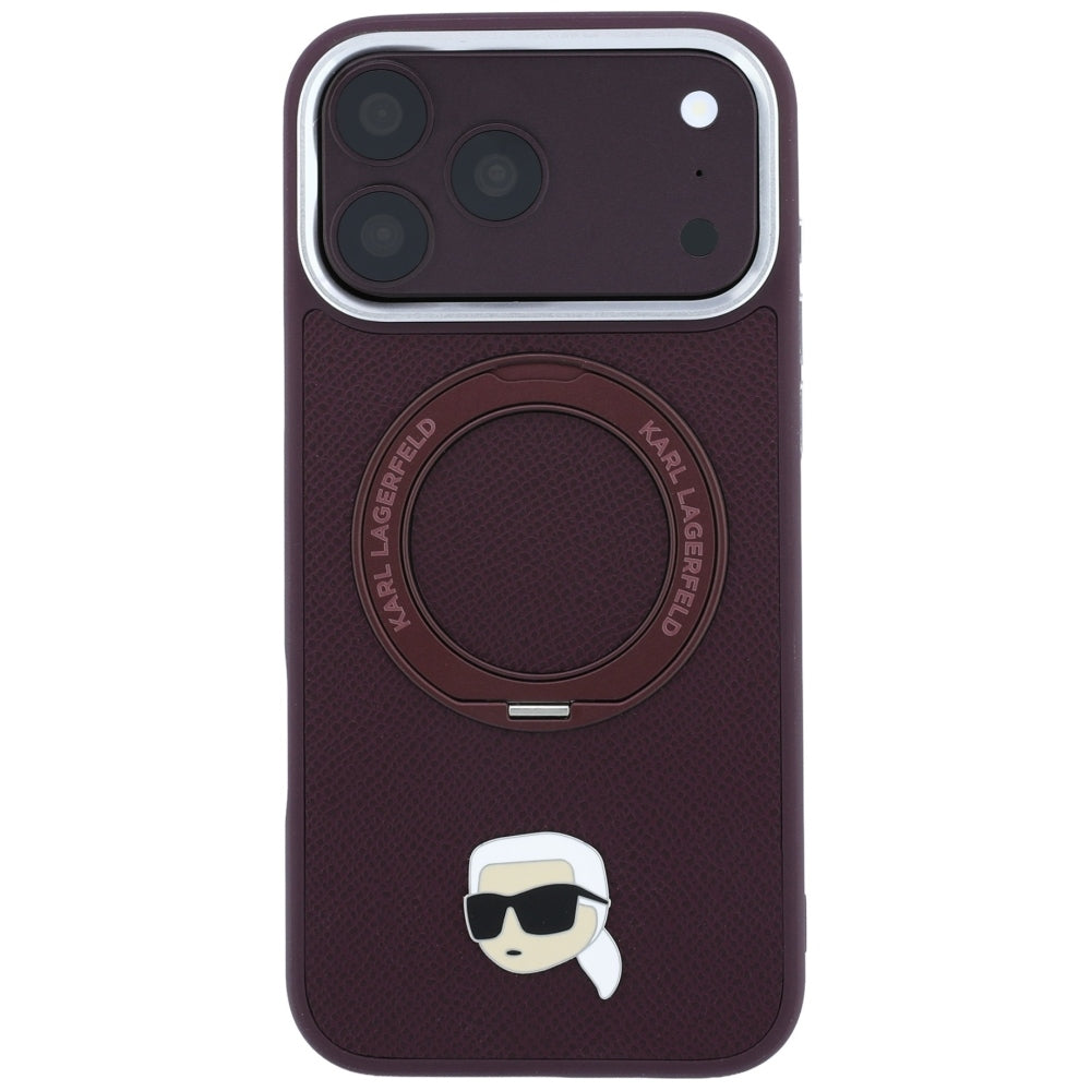 Funda MagSafe para Apple iPhone 18 Pro / 17 Pro, Karl Lagerfeld, Soporte Anillo 360 Karl Pin, Burdeos
