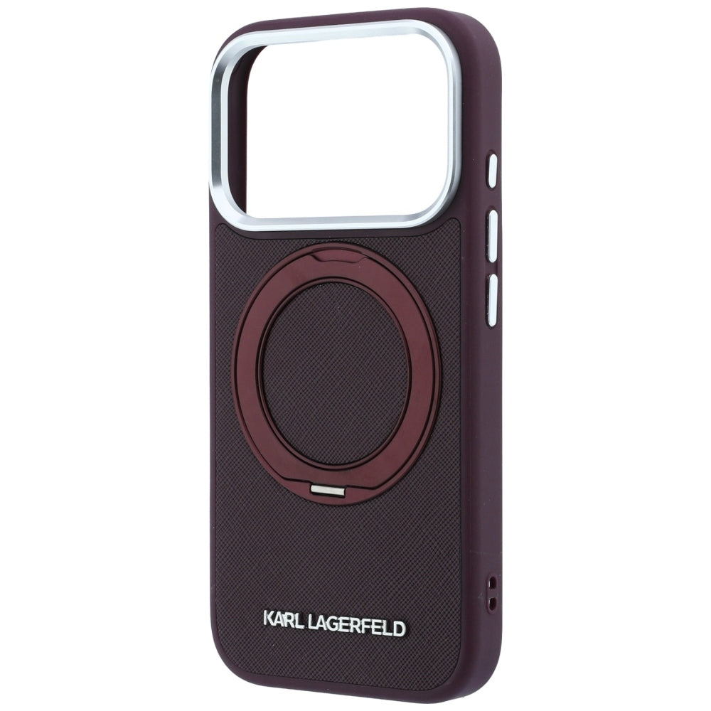 Funda MagSafe para Apple iPhone 18 Pro / 17 Pro, Karl Lagerfeld, Ring Stand 360 Saffiano, color burdeos