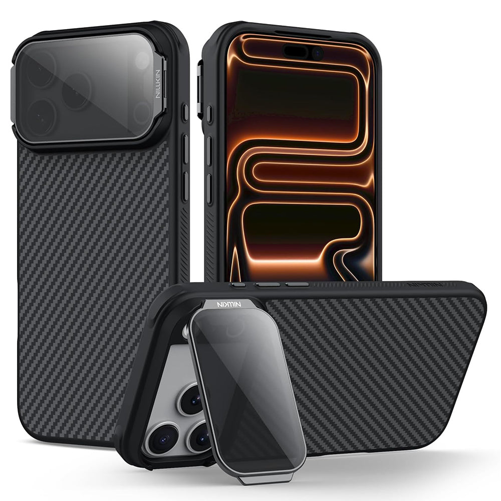 Funda MagSafe para Apple iPhone 18 Pro / 17 Pro, Nillkin, CarboProp con cubierta de lente negra transparente, Negra