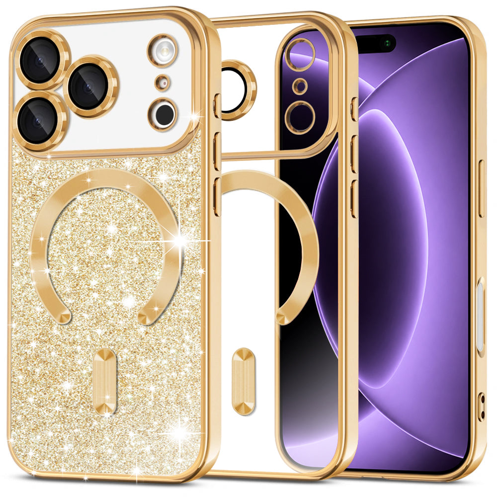 Funda MagSafe para Apple iPhone 18 Pro / 17 Pro, Techsuit, Luxury Glitter, Dorada