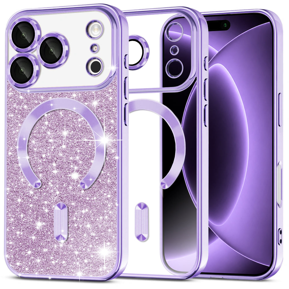Funda MagSafe para Apple iPhone 18 Pro / 17 Pro, Techsuit, Luxury Glitter, Morado Claro