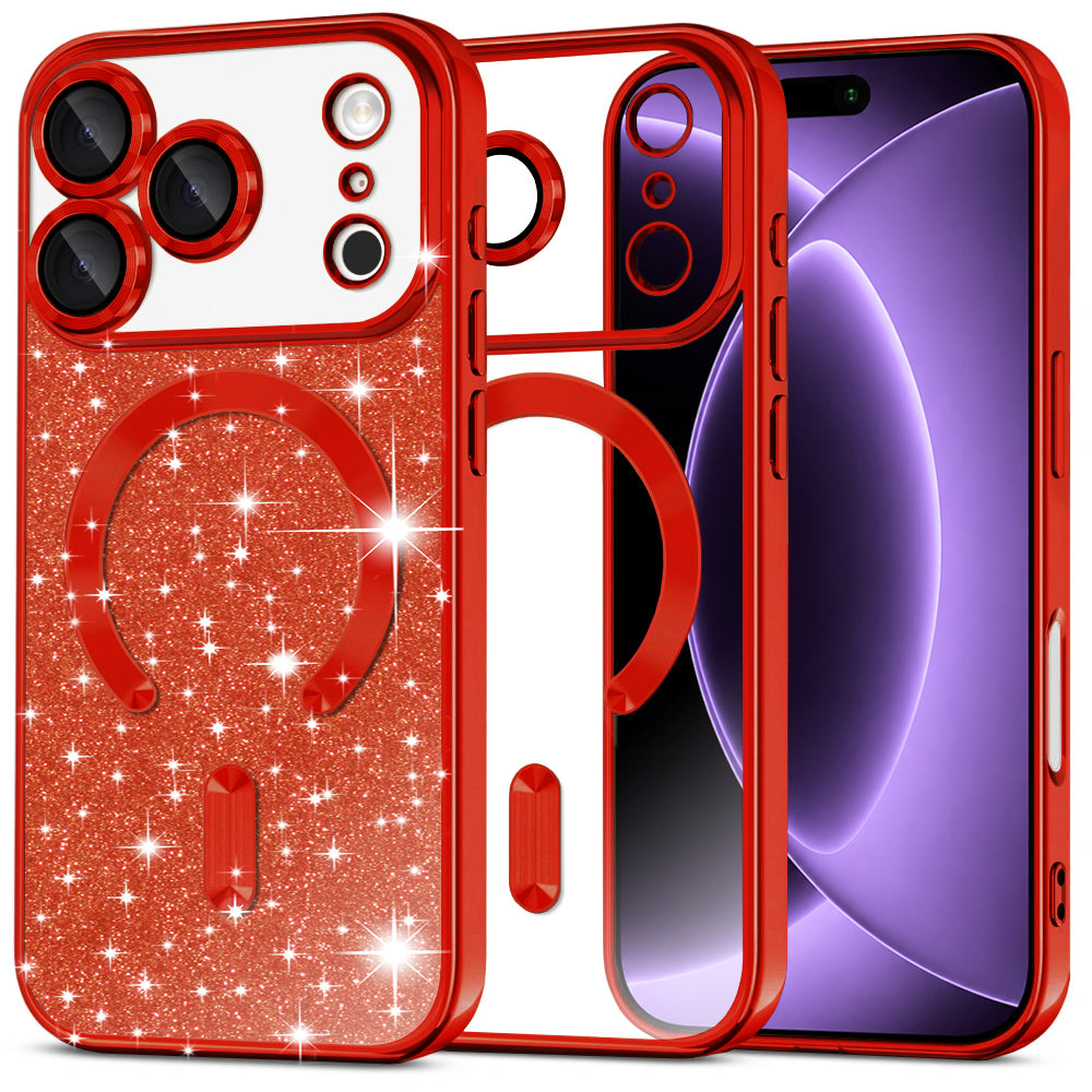 Funda MagSafe para Apple iPhone 18 Pro / 17 Pro, Techsuit, Luxury Glitter, Roja
