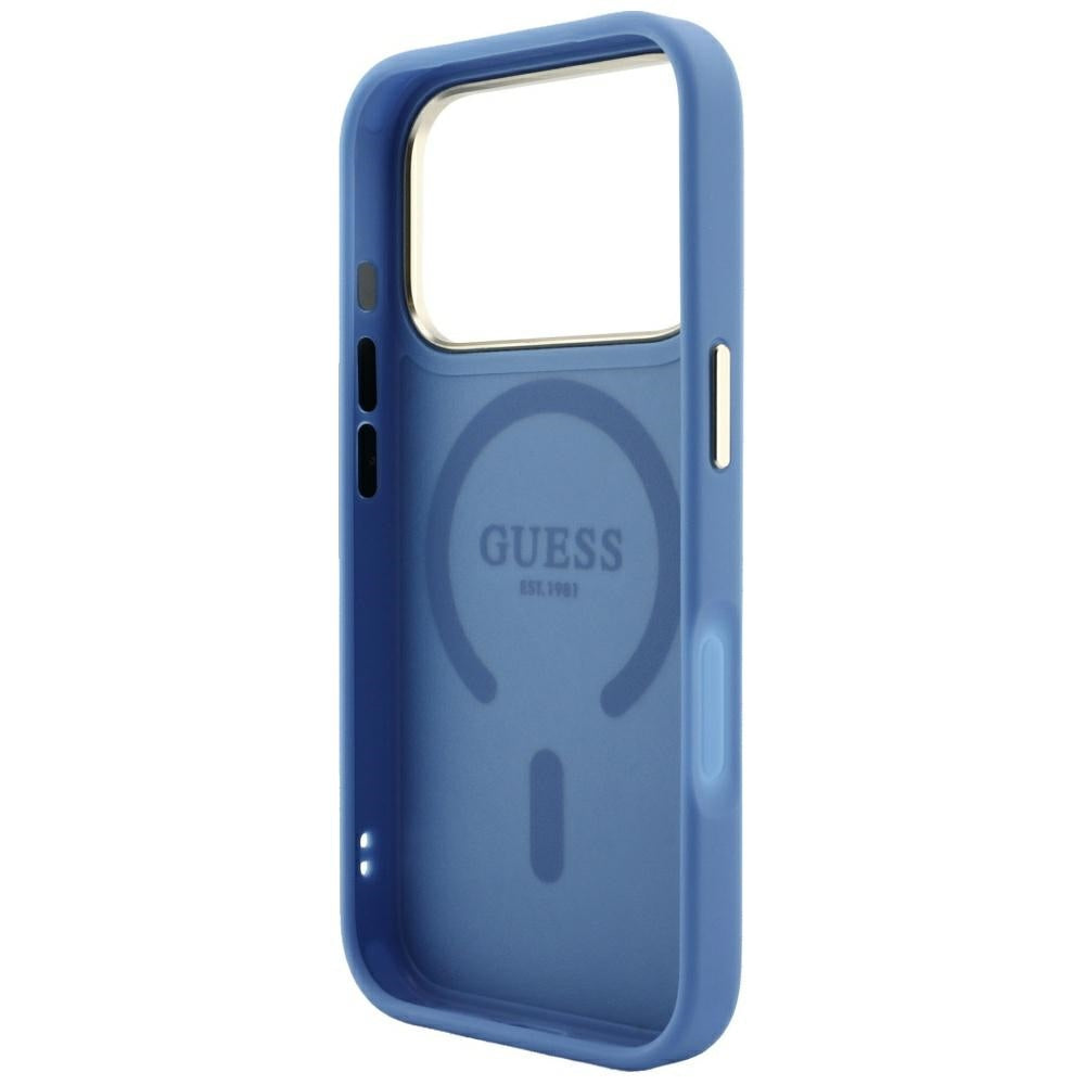 Funda MagSafe para Apple iPhone 18 Pro Max / 17 Pro Max, Guess, 4G Embossed Classic, Azul