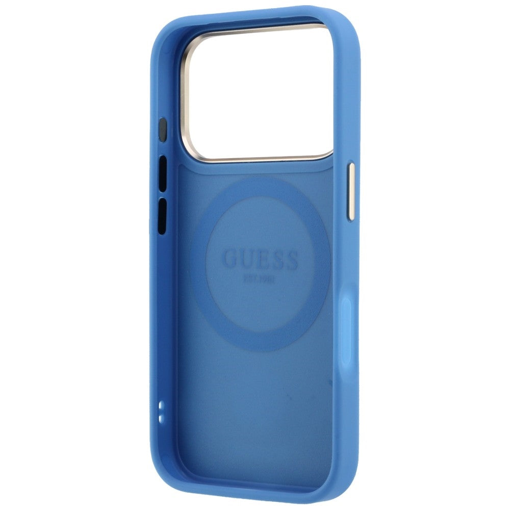Funda MagSafe para Apple iPhone 18 Pro Max / 17 Pro Max, Guess, 4G Stripe Round Classic Logo, Azul