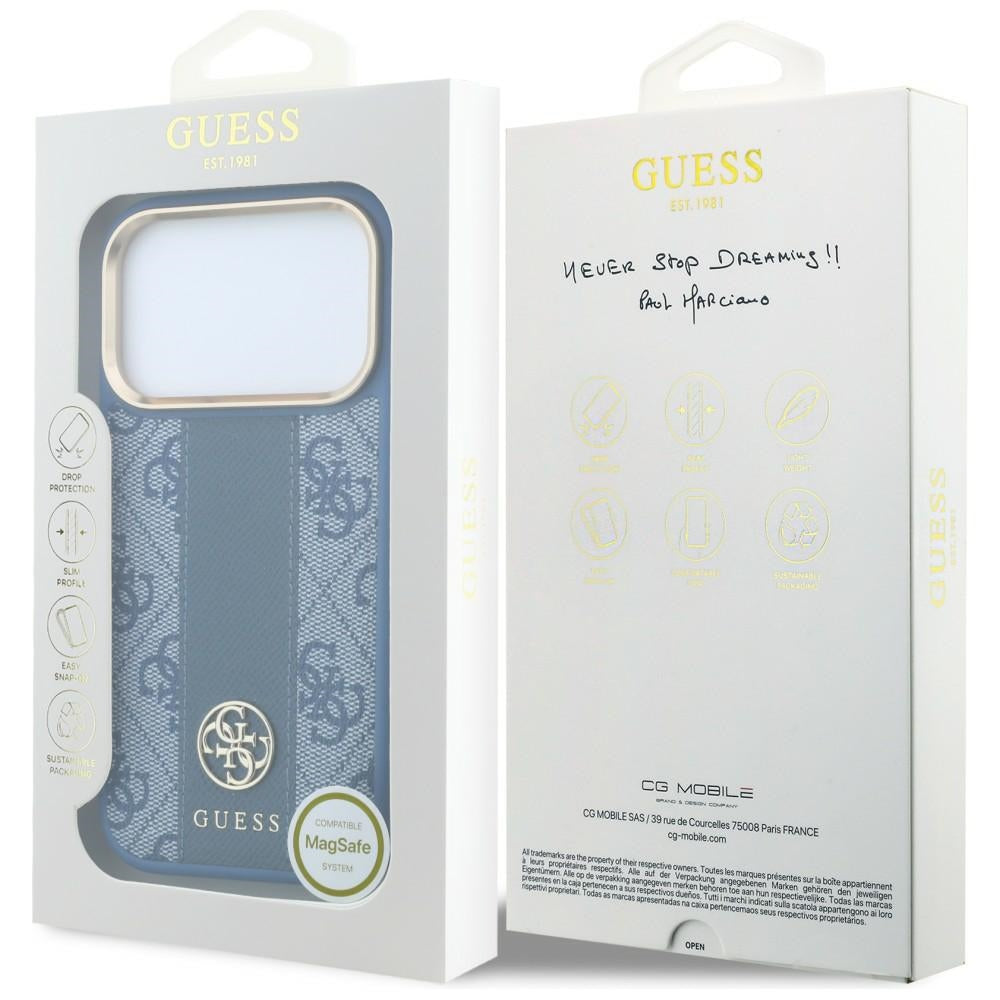 Funda MagSafe para Apple iPhone 18 Pro Max / 17 Pro Max, Guess, 4G Stripe Round Classic Logo, Azul