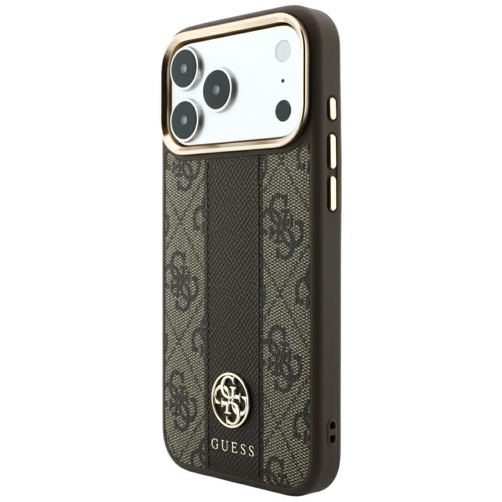 Funda MagSafe para Apple iPhone 18 Pro Max / 17 Pro Max, Guess, 4G Stripe Round Classic Logo, Marrón