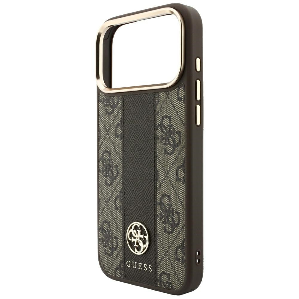 Funda MagSafe para Apple iPhone 18 Pro Max / 17 Pro Max, Guess, 4G Stripe Round Classic Logo, Marrón