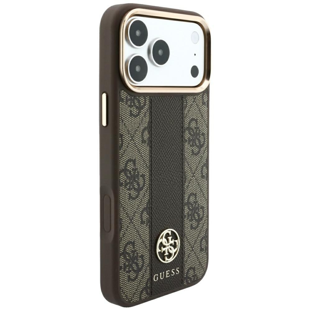 Funda MagSafe para Apple iPhone 18 Pro Max / 17 Pro Max, Guess, 4G Stripe Round Classic Logo, Marrón