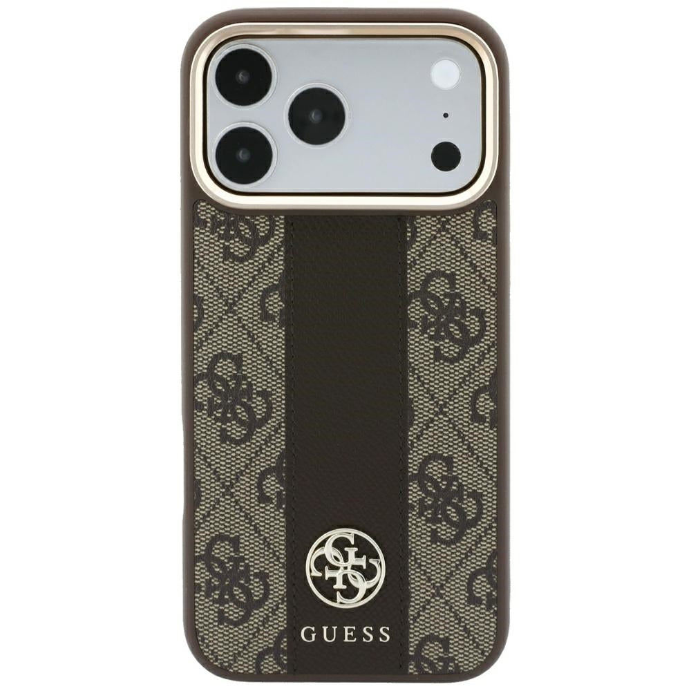 Funda MagSafe para Apple iPhone 18 Pro Max / 17 Pro Max, Guess, 4G Stripe Round Classic Logo, Marrón