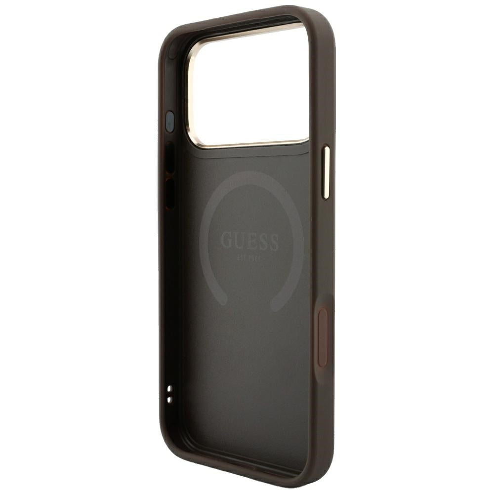 Funda MagSafe para Apple iPhone 18 Pro Max / 17 Pro Max, Guess, 4G Stripe Round Classic Logo, Marrón