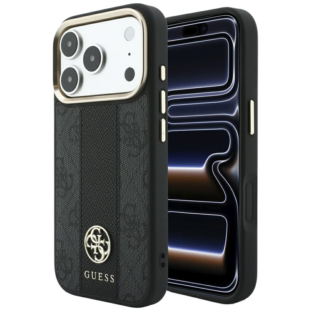 Funda MagSafe para Apple iPhone 18 Pro Max / 17 Pro Max, Guess, 4G Stripe Round Classic Logo, Negra