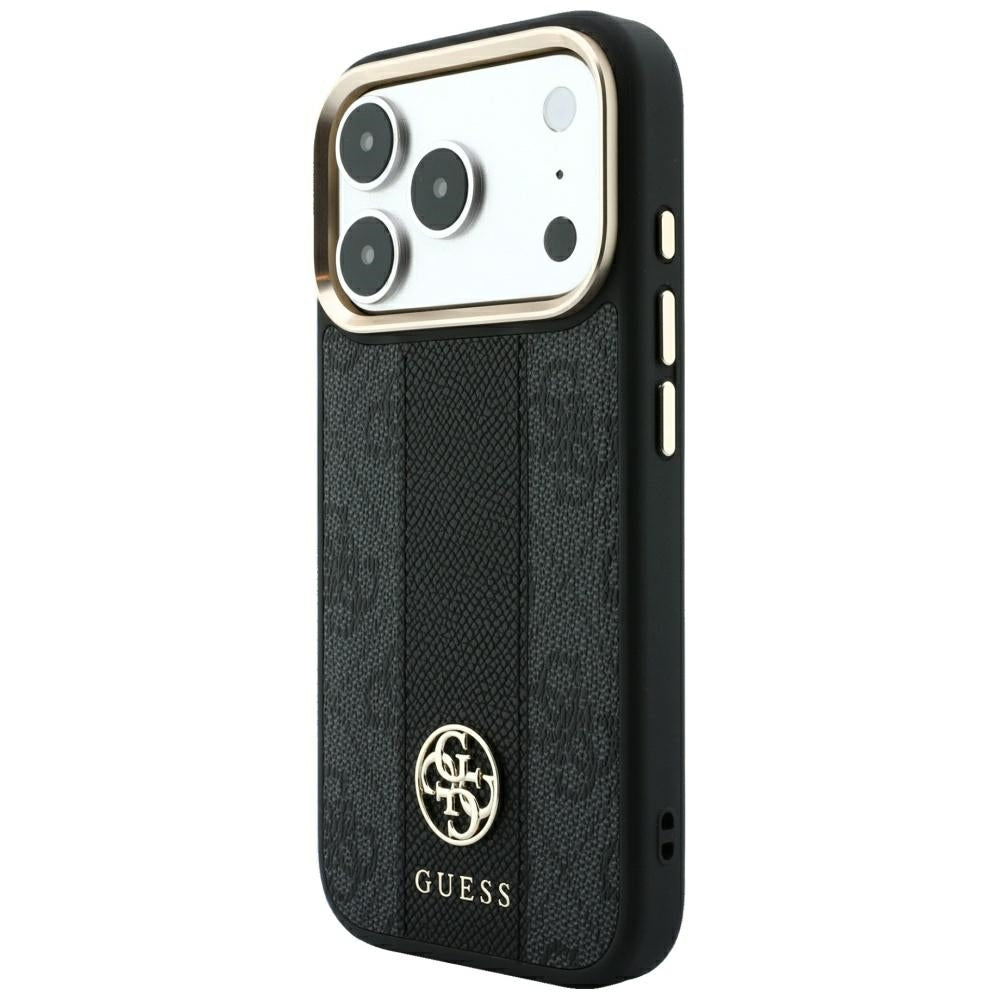Funda MagSafe para Apple iPhone 18 Pro Max / 17 Pro Max, Guess, 4G Stripe Round Classic Logo, Negra