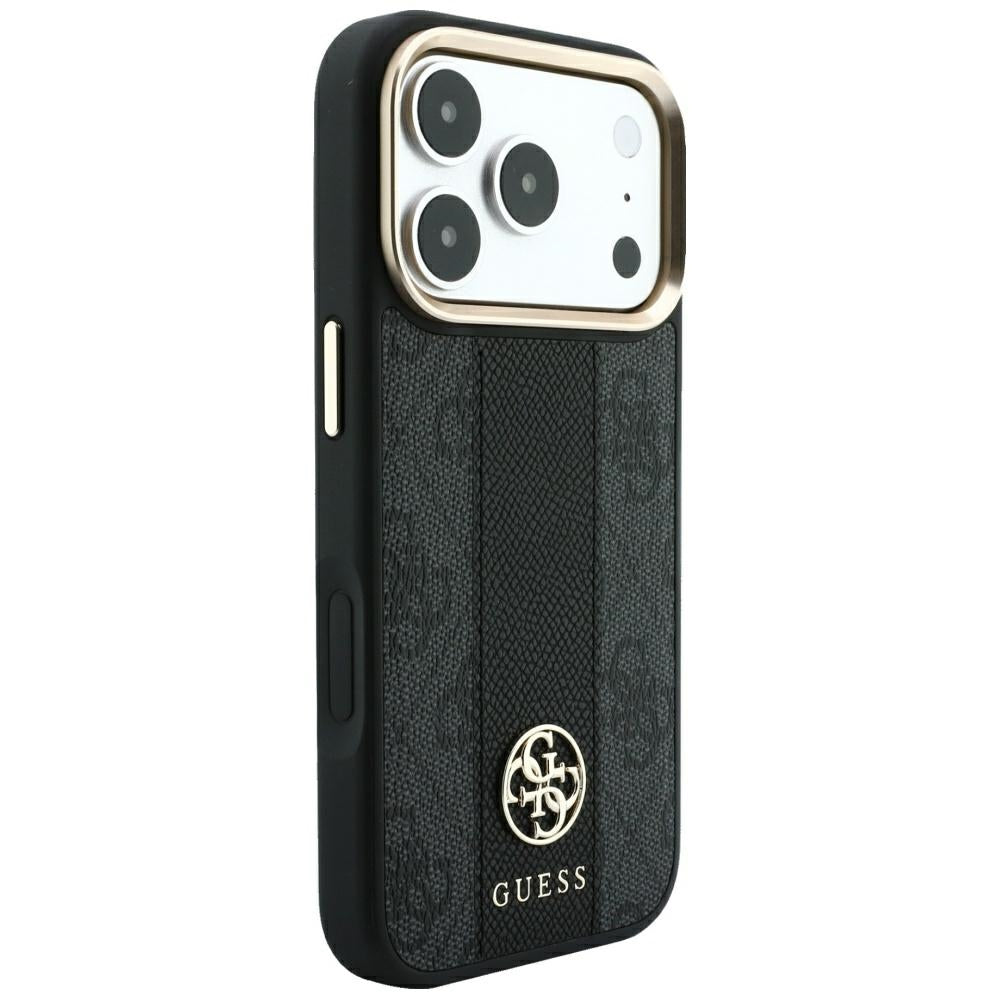 Funda MagSafe para Apple iPhone 18 Pro Max / 17 Pro Max, Guess, 4G Stripe Round Classic Logo, Negra
