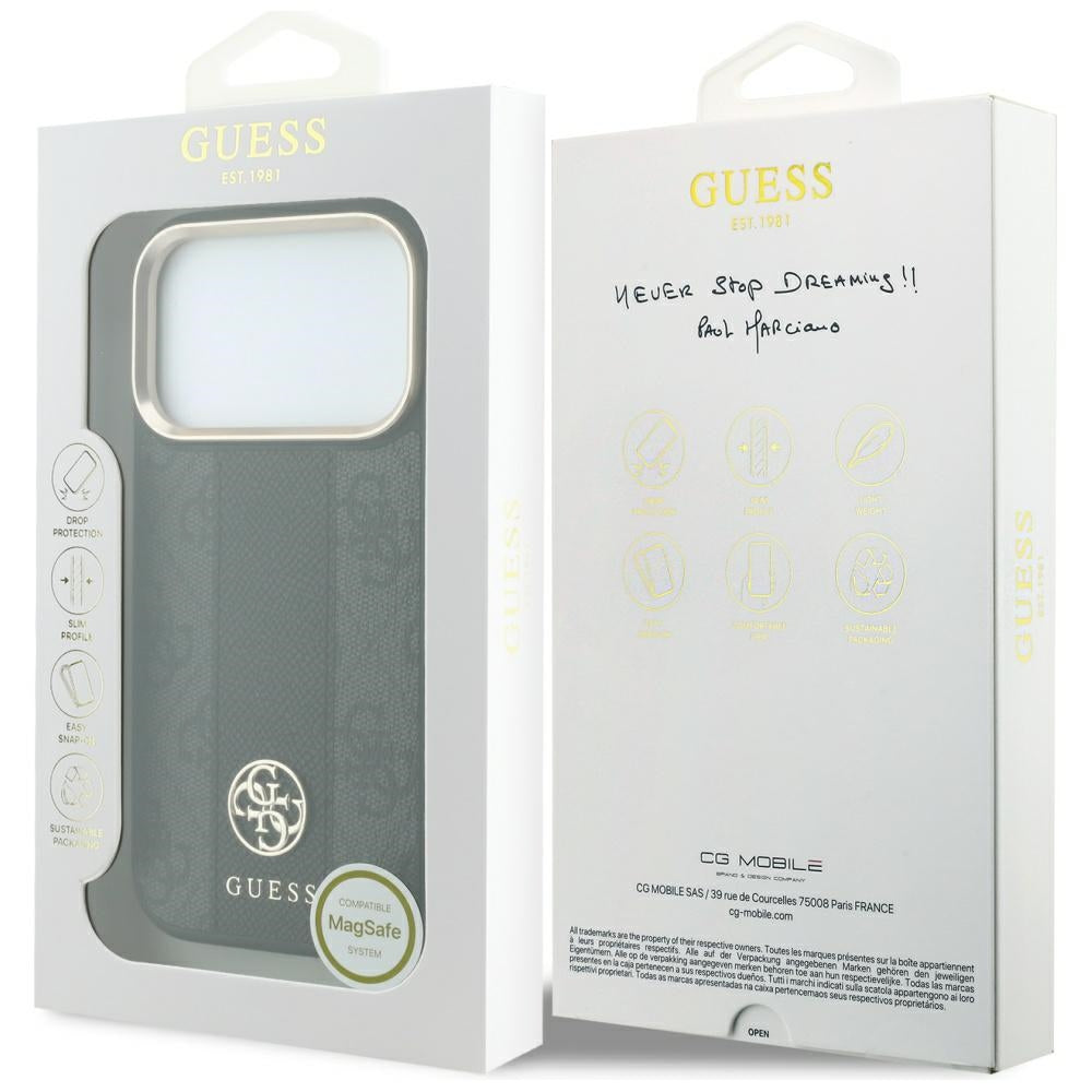 Funda MagSafe para Apple iPhone 18 Pro Max / 17 Pro Max, Guess, 4G Stripe Round Classic Logo, Negra